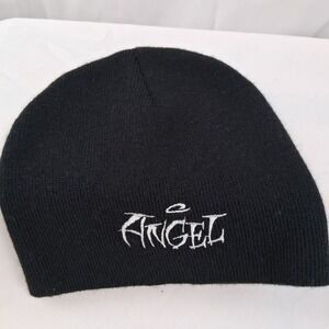 Angel Black Knit Beanie Hat‎ One Size Acrylic Used Unisex